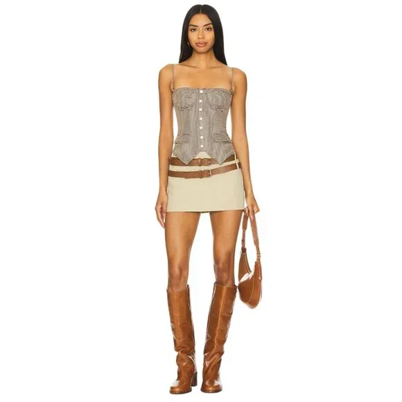 GUIZIO Edith Corset in Cafe Medium New Womens Sleeveless Tank Top